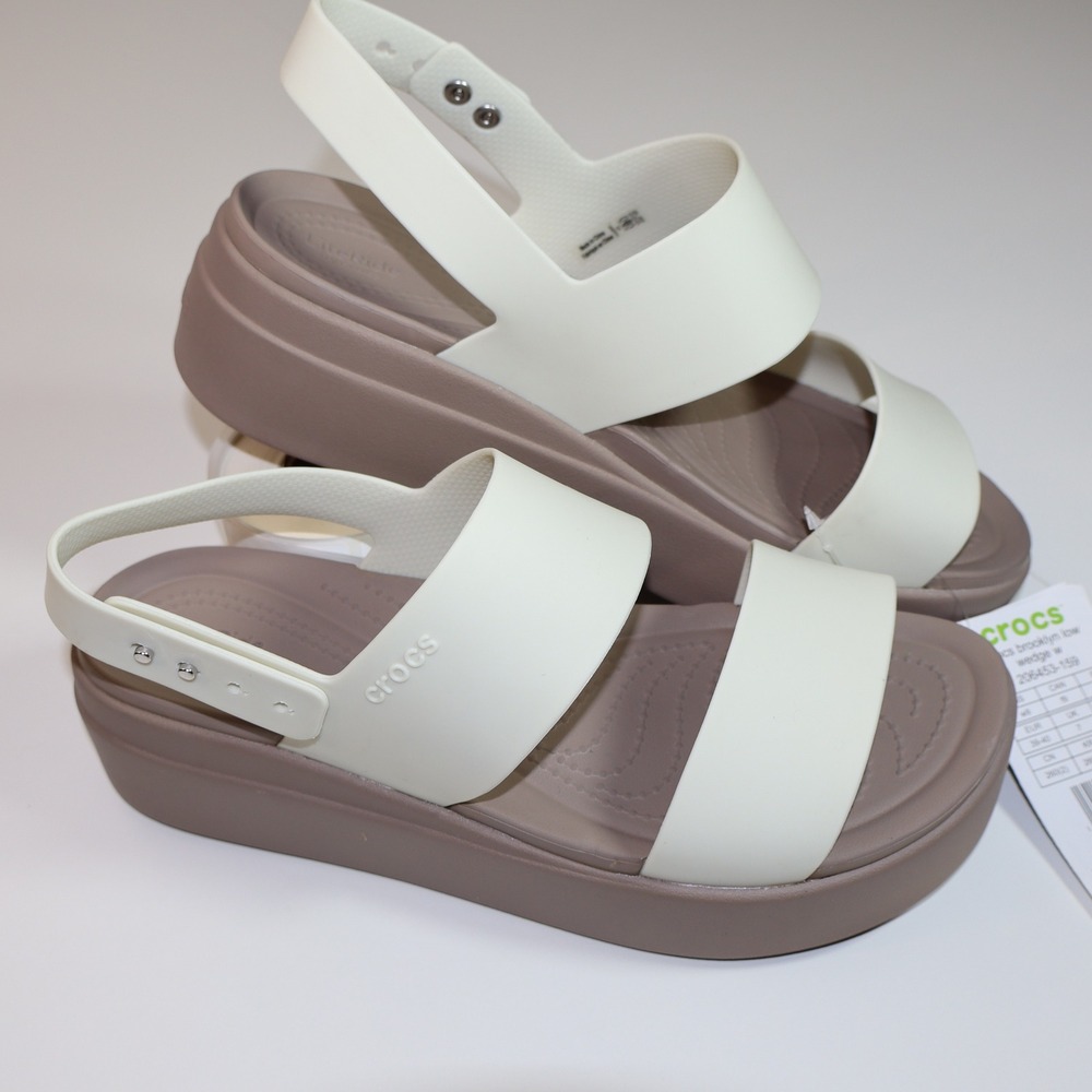 Crocs Brooklyn Low Wedge Women Size 9 Stucco Mushroom Sandals 206453-159